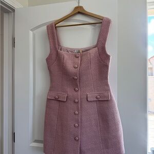 Desire Boucle Mini Dress - Powder Pink - MESHKI  Elegant Pink Tweed Dress